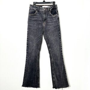 Subdued Soft Flare Raw Hem Black Denim Jeans Size 28